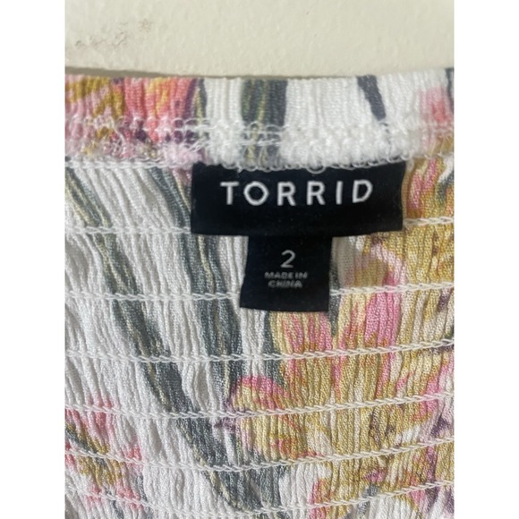 Torrid‎ Floral Crinkle Gauze Babydoll Top Plus Size 2X Coquette Milkmaid Flirty - Picture 6 of 6